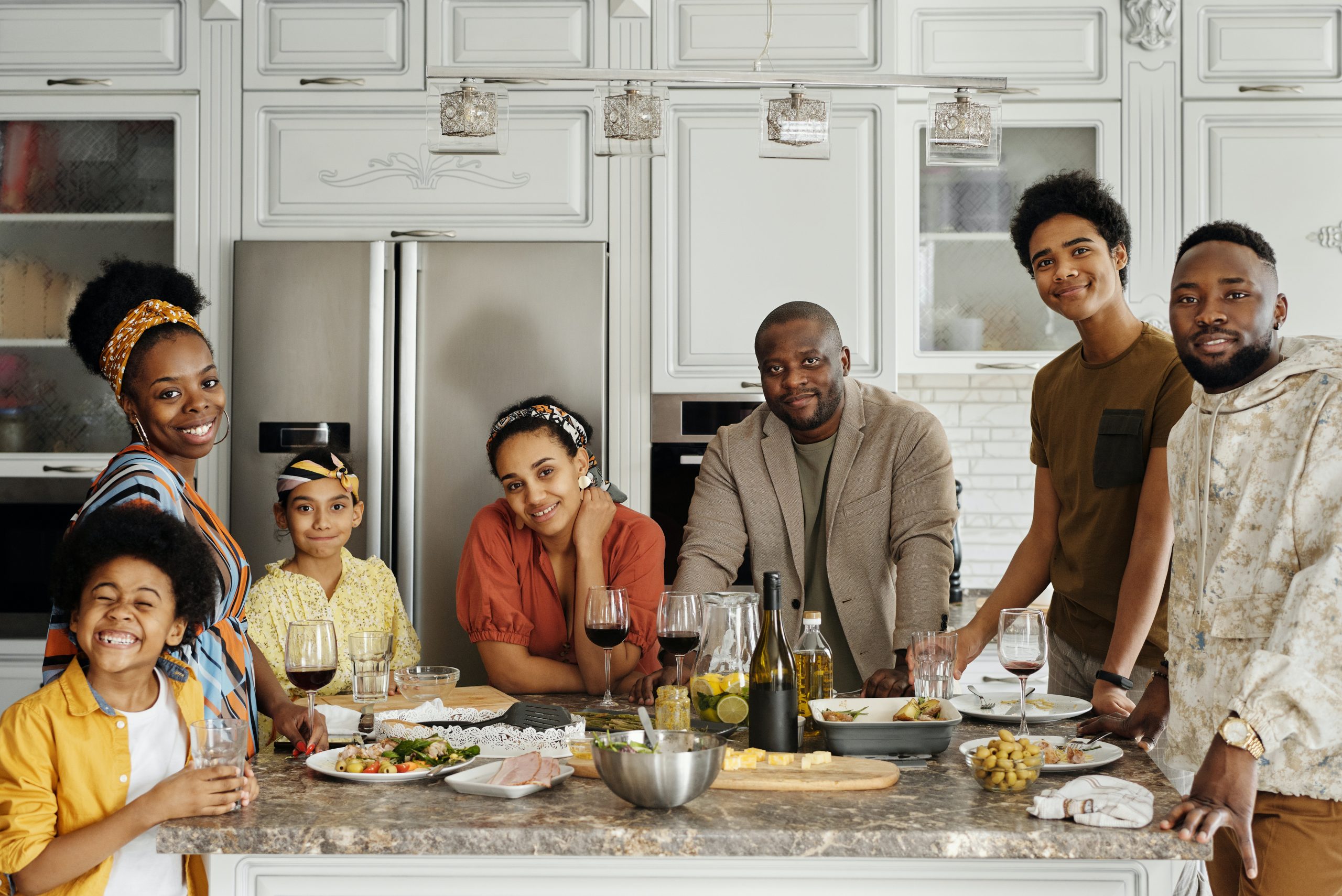 a happy family in the kitchen