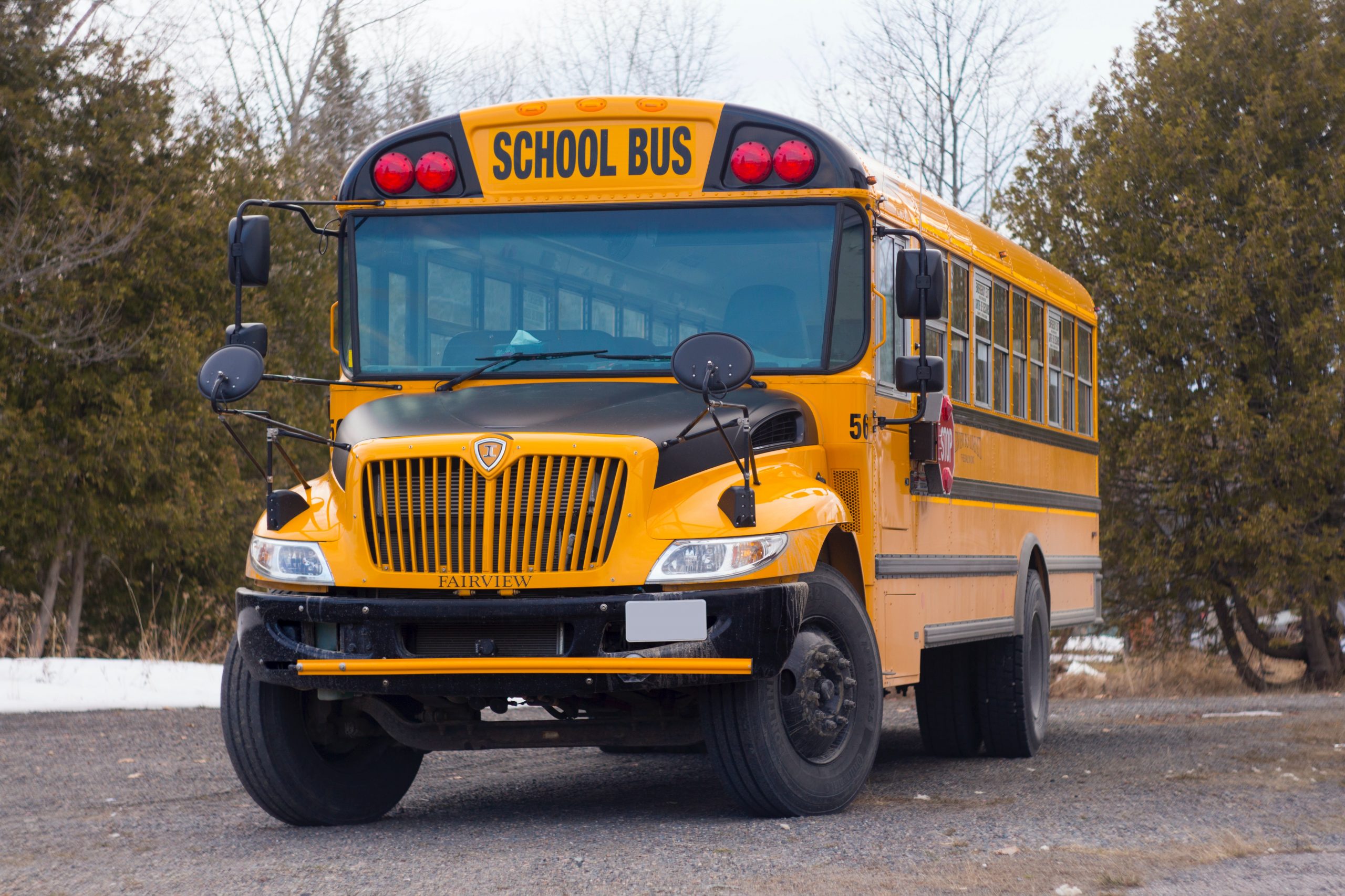 a yellow school bus on the road