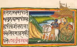 A 19th-century illustrated Sanskrit manuscript from the Bhagavad Gita, composed c. 400 BCE – 200 BCE.