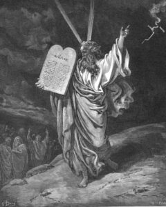 a drawing of Moses with the ten commandments